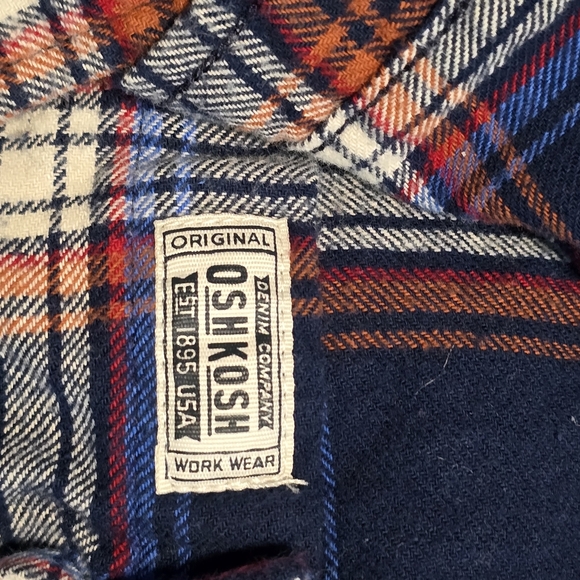 OshKosh Boys Size 7 Plaid Long Sleeve Button Down Hooded Flannel Shirt - Picture 7 of 11